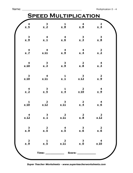 Multiplication Basic Facts Mad Minute Drills - Multiplication Drill 0 - 4 Multiplication Basic Facts Mad Minute Drills - Multiplication Drill 0 - 4