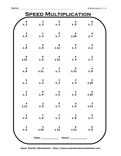 Multiplication Basic Facts Mad Minute Drills - Multiplication Drill 0 - 6 Multiplication Basic Facts Mad Minute Drills - Multiplication Drill 0 - 6