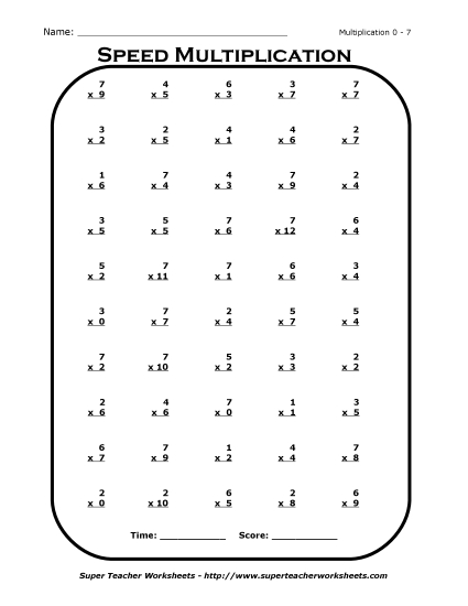 Multiplication Basic Facts Mad Minute Drills - Multiplication Drill 0 - 7 Multiplication Basic Facts Mad Minute Drills - Multiplication Drill 0 - 7