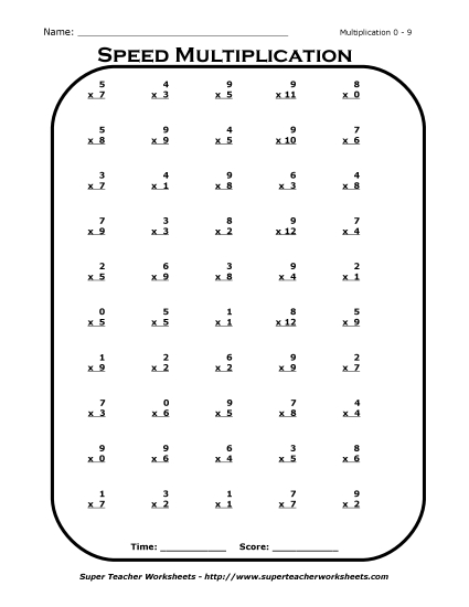 Multiplication Basic Facts Mad Minute Drills - Multiplication Drill 0 - 9 Multiplication Basic Facts Mad Minute Drills - Multiplication Drill 0 - 9