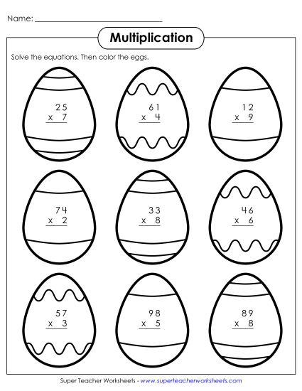 Easter Multiplication - Multiplication: Easter Eggs (2-Digit by 1-Digit) Easter Multiplication - Multiplication: Easter Eggs (2-Digit by 1-Digit)