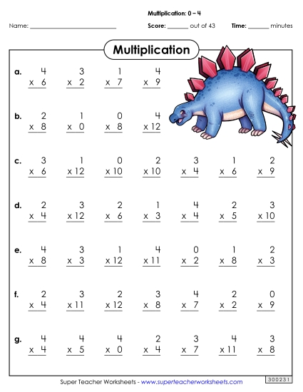 All Facts 0s through 4s - Multiplication Facts 0-4 (B)