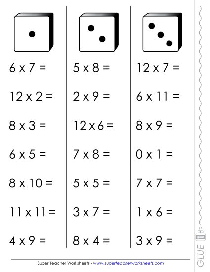 Worksheets, Games, & Task Cards - Multiplication Fluency Dice Game (0-12) Worksheets, Games, & Task Cards - Multiplication Fluency Dice Game (0-12)