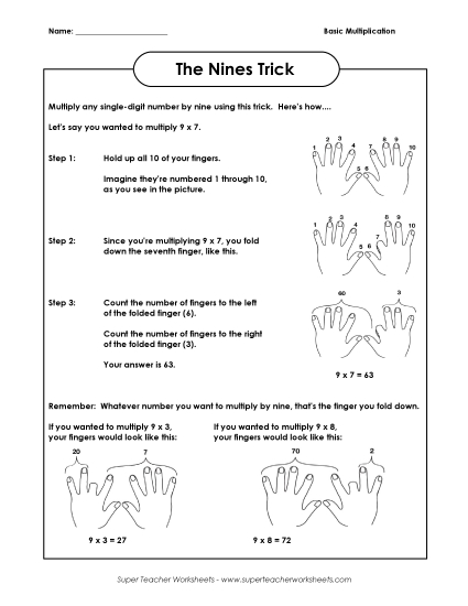 Worksheets and Games - Multiplication Nines Trick Worksheets and Games - Multiplication Nines Trick