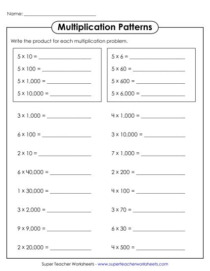 Worksheet Images - Multiplication Patterns