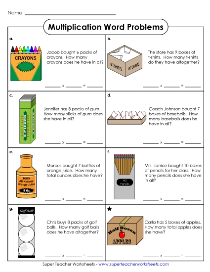 Worksheets and Games - Multiplication Picture Word Problems Worksheets and Games - Multiplication Picture Word Problems