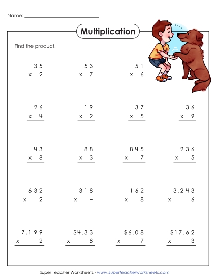 3-Digit Times 1-Digit Printables - Multiplication