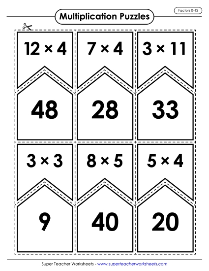 Worksheets, Games, & Task Cards - Multiplication Puzzle Match: 0-12