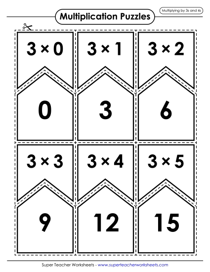Multiply by 3s Only - Multiplication Puzzle Match (3s and 4s Only) Multiply by 3s Only - Multiplication Puzzle Match (3s and 4s Only)