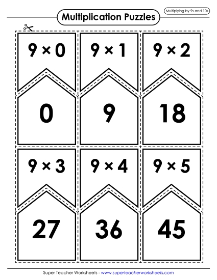 Multiplication by 9s Only - Multiplication Puzzle Match (9s and 10s Only) Multiplication by 9s Only - Multiplication Puzzle Match (9s and 10s Only)