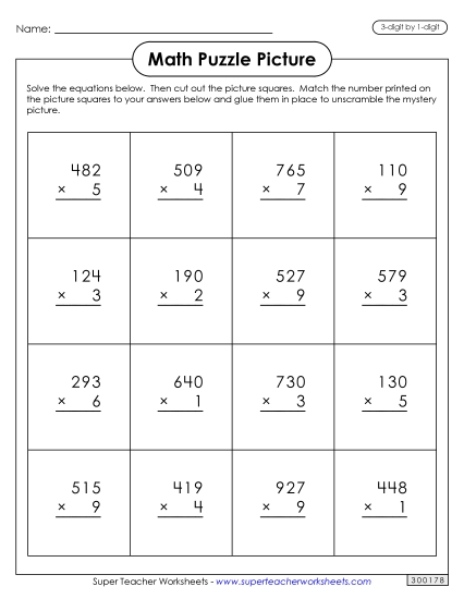 Math Puzzles - Multiplication Puzzle Picture: Cinco de Mayo (3-Digit by 1-Digit) Math Puzzles - Multiplication Puzzle Picture: Cinco de Mayo (3-Digit by 1-Digit)