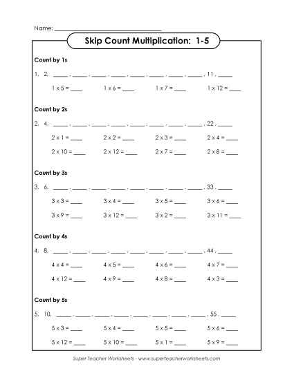 Worksheets and Games - Multiplication Skip Count (0 - 5) Worksheets and Games - Multiplication Skip Count (0 - 5)