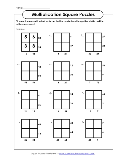 Worksheets and Games - Multiplication Squares Puzzle (Basic Facts 0-9) Worksheets and Games - Multiplication Squares Puzzle (Basic Facts 0-9)