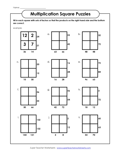Worksheets, Games, & Task Cards - Multiplication Squares Puzzle (Facts 0-12)