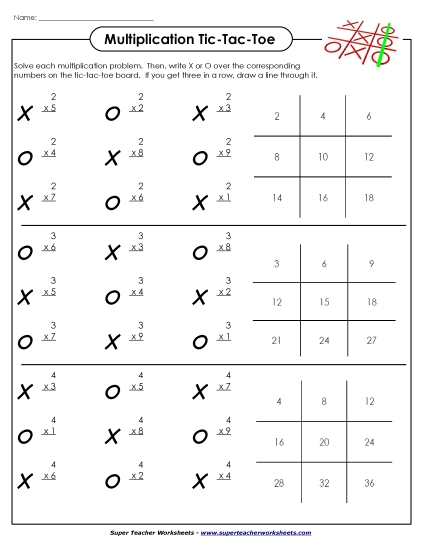 Worksheets and Games - Multiplication Tic-Tac-Toe Worksheets and Games - Multiplication Tic-Tac-Toe