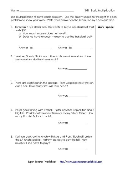 Mixed Math (Level D: Grade 4) - Multiplication Word Problems (Basic Facts)