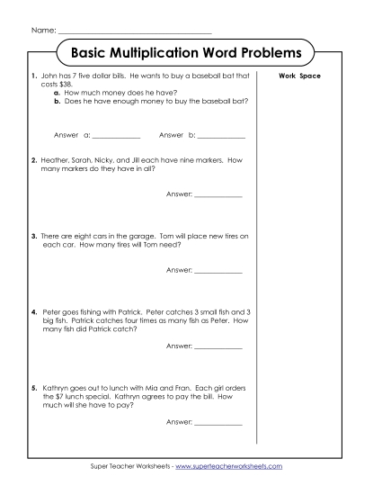 Worksheets and Games - Multiplication Word Problems (Basic) Worksheets and Games - Multiplication Word Problems (Basic)