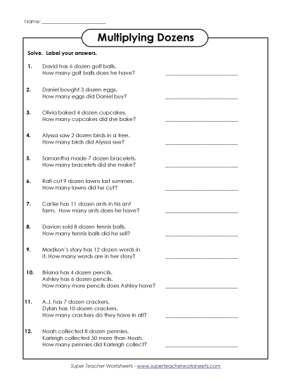 Worksheets, Games, & Task Cards - Multiplication Word Problems (Dozens)
