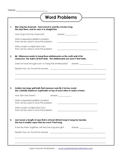 Worksheets and Games - Multiplication/Measurement Word Problems Worksheets and Games - Multiplication/Measurement Word Problems