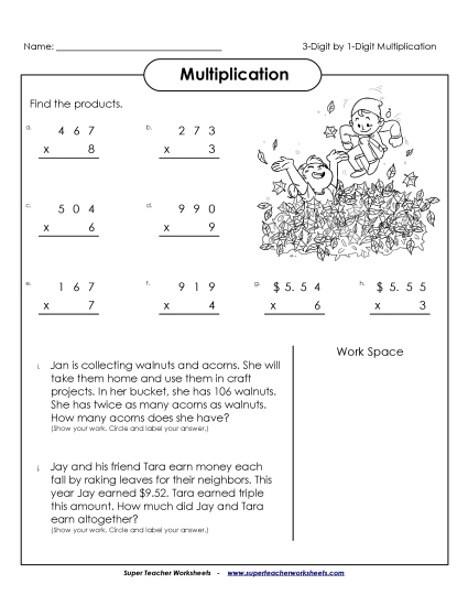 Multiplication - Multiply 3-Digits by 1-Digit Multiplication - Multiply 3-Digits by 1-Digit