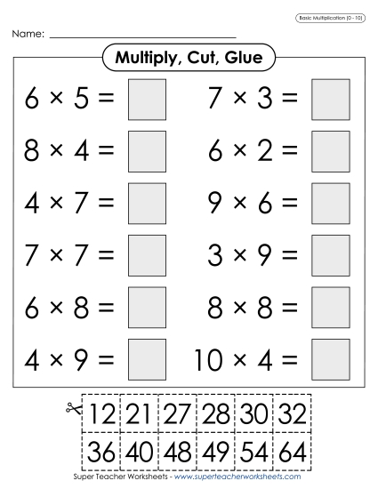 Worksheets and Games - Multiply, Cut, Glue (0-10) Worksheets and Games - Multiply, Cut, Glue (0-10)