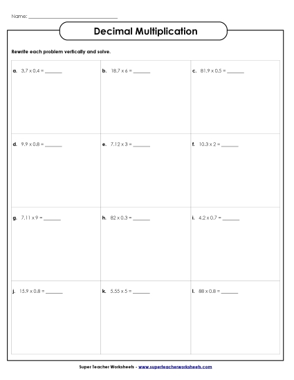 Multiplying Decimals By 1-Digit Numbers - Multiplying Decimal Numbers