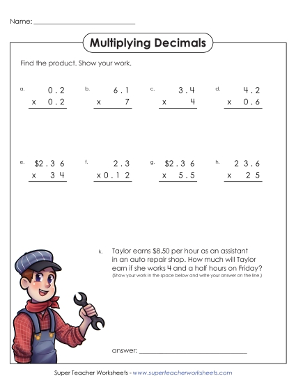 Multiplying Decimals By 2-Digit Numbers - Multiplying Decimal Numbers