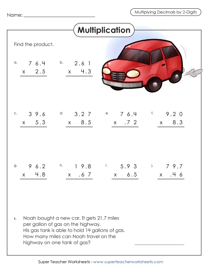 Multiplying Decimals By 2-Digit Numbers - Multiplying Decimals by 2-Digit Numbers