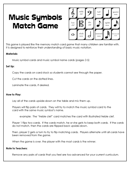Music Notes & Symbols - Music Memory Match Game Music Notes & Symbols - Music Memory Match Game