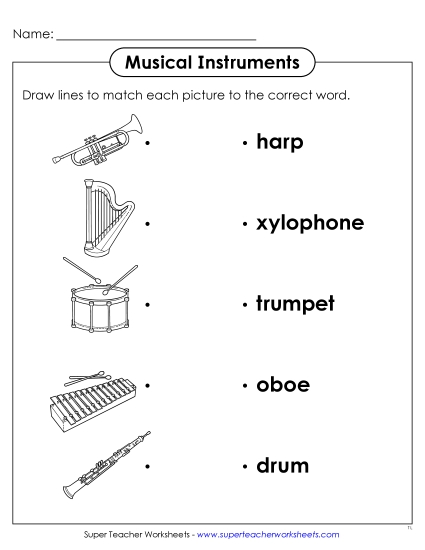 Worksheets - Musical Instruments Matching 2 (Printable PDF Worksheet) Worksheets - Musical Instruments Matching 2 (Printable PDF Worksheet)