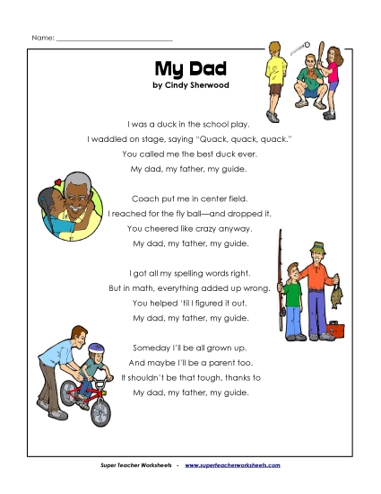 Reading Comprehension - My Dad (Poem)