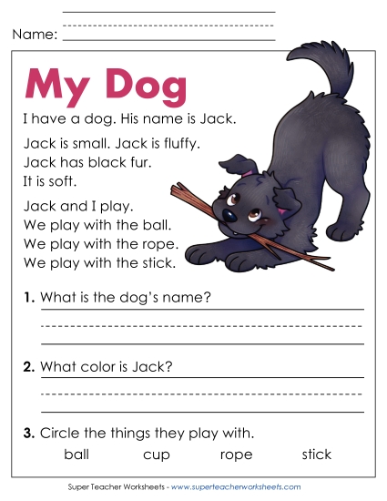 Reading Comprehension and Additional ELA Skills - My Dog Reading Comprehension and Additional ELA Skills - My Dog