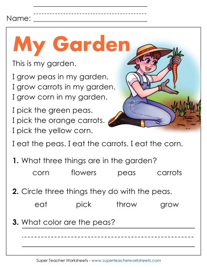 Reading Comprehension and Additional ELA Skills - My Garden Reading Comprehension and Additional ELA Skills - My Garden