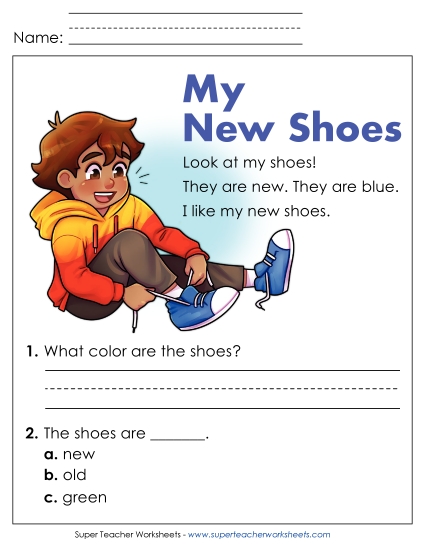 Reading Comprehension - My New Shoes Worksheet (Printable PDF Worksheet) Reading Comprehension - My New Shoes Worksheet (Printable PDF Worksheet)