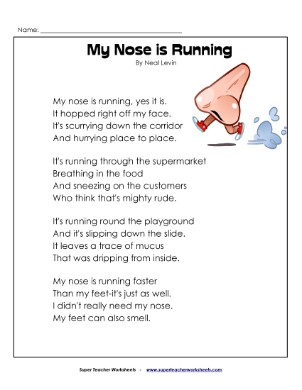 4th Grade Poems - My Nose is Running