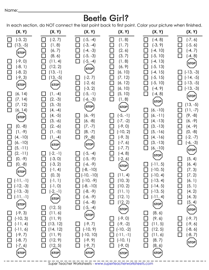 Positive & Negative Numbers: Advanced - Mystery Graph - Ladybug