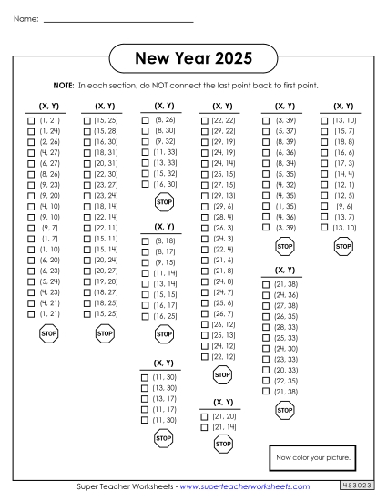 New Year Math - Mystery Graph Picture 2025 New Year Math - Mystery Graph Picture 2025