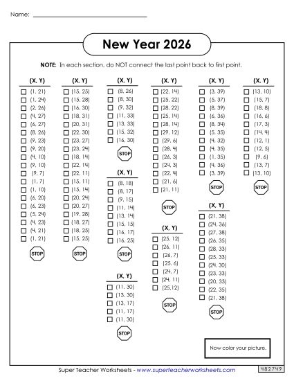 New Year Math - Mystery Graph Picture 2026 New Year Math - Mystery Graph Picture 2026