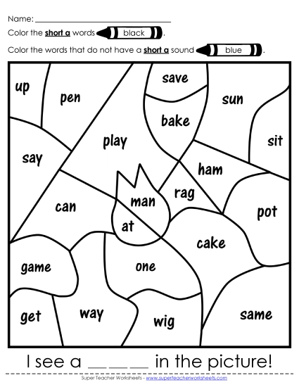 Phonics Worksheets - Mystery Picture: Short A
