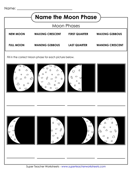 Moon Phases - Name the Moon Phase w/ Word Bank