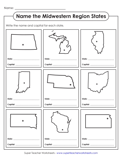 Name the States Worksheets - Name the States: Midwestern Region Name the States Worksheets - Name the States: Midwestern Region