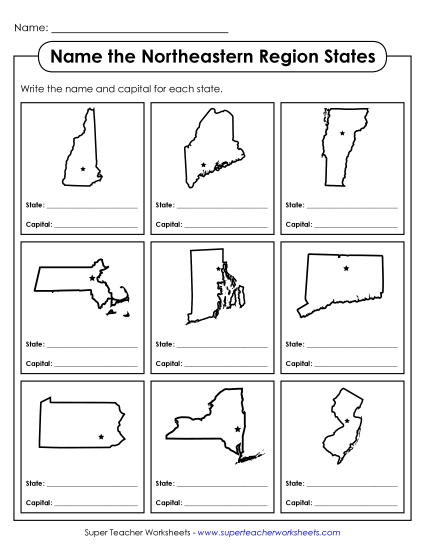 Name the States Worksheets - Name the States: Northeastern Region Name the States Worksheets - Name the States: Northeastern Region