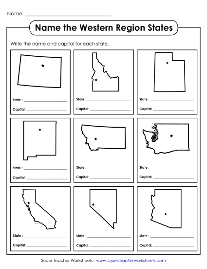 Name the States Worksheets - Name the States: Western Region Name the States Worksheets - Name the States: Western Region