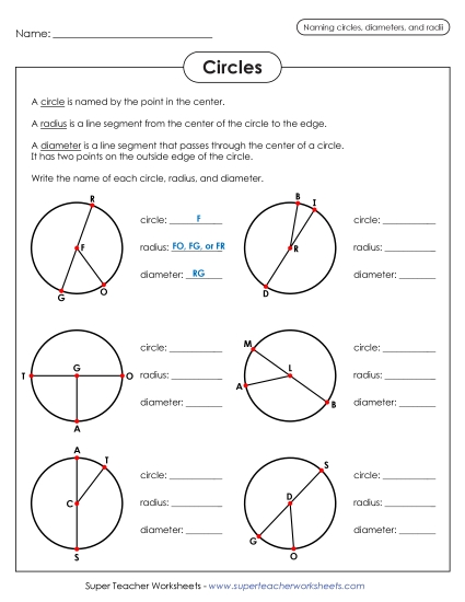 Radius and Diameter (Basic) - Naming the Radius & Diameter