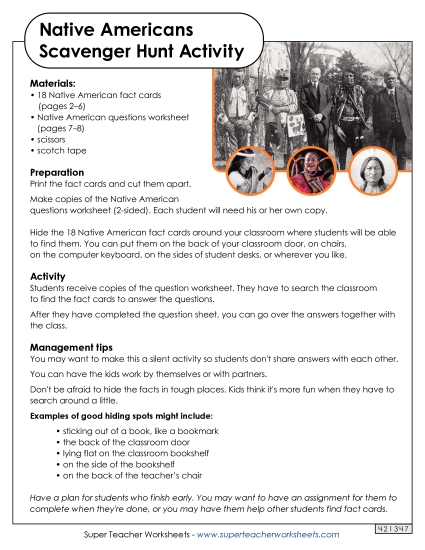 Scavenger Hunts - Native Americans Scavenger Hunt