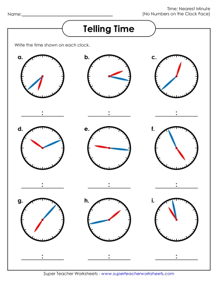 No Numbers on Clock Faces (Advanced) - Nearest  Minute - No Numbers on Clocks