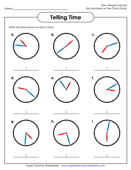 No Numbers on Clock Faces (Advanced) - Nearest Minute - No Numbers on the Clock 2
