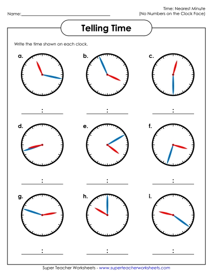 No Numbers on Clock Faces (Advanced) - Nearest Minute - No Numbers on the Clock Faces 3