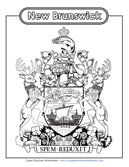Flag and Coat of Arms - New Brunswick Coat of Arms (Black & White)