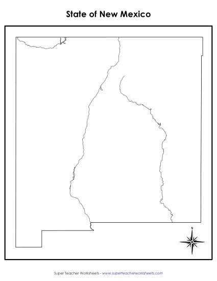 New Mexico Map (No Bordering States) Printable State Maps Blank Only ...